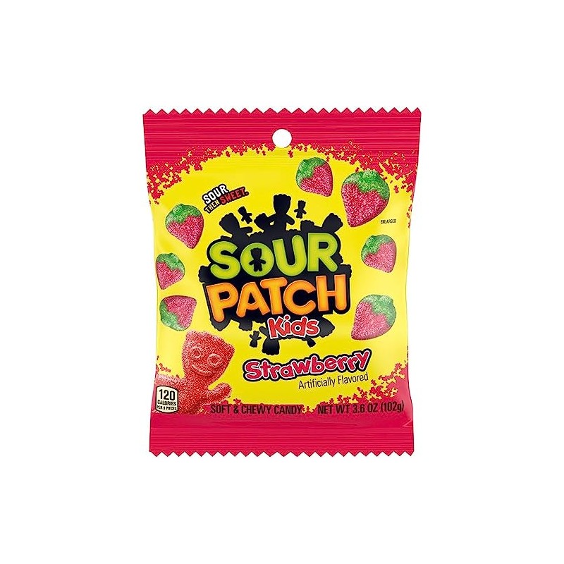 Sour Patch Peg Bag Candy, 3.6 Ounce (Strawberry)