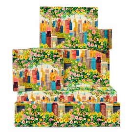 Floral Wrapping Paper - Summer In New York - Flowers - 6 Sheets Of Gift Wrap For Women - Birthday Wedding Holiday - Comes With Stickers - Recyclable - By Central 23