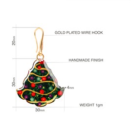 Handmade Christmas Ornament Dangle Earrings for Women, Her New Year Festive Accessories (Style 15 - Gold Green Tree)