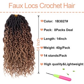 Mscat 8 Packs Bohemian Locs Crochet Hair 14 Inch River Locs 3Tone Faux Locs Crochet Braids Pre Looped Soft Locs with Curly Ends River Locs Hair Extensions 1B3027#