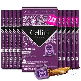 Cellini Caffè Melodico Aluminum Nespresso Pods, 120 Count, Dark Roast Coffee Capsules, 100% Nespresso Original Machine Compatible, Strong