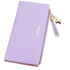 Womens Wallet Cute Elegant Long Slim Card Holder Case Minimalist Coin Purse Thin Tassels Zip Clutch Wallets for Girls Ladies, Lavender Purple, L, Minimalist