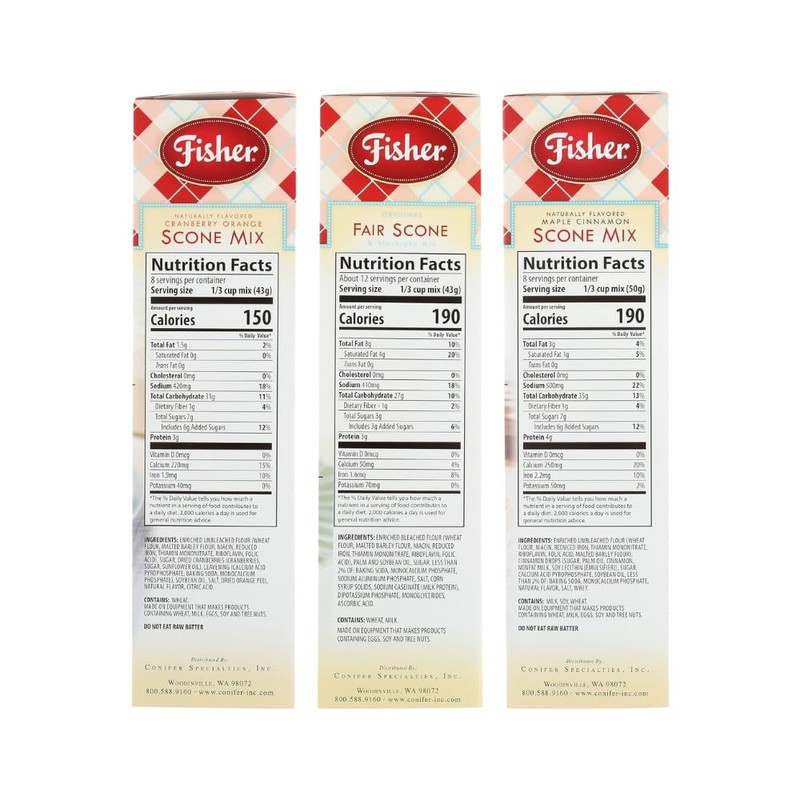Fisher Scones, 1 Cranberry Orange, 1 Original, 1 Maple Cinnamon