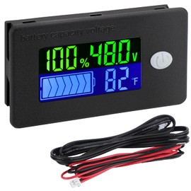 Drok 48 Volt Battery Meter, 10-100v Golf Cart Battery Meter DC Voltage Regulator Car Battery Tester 12v RV Battery Monitor 48v Lithium Battery Tester Battery Capacity Tester Temperature Meter