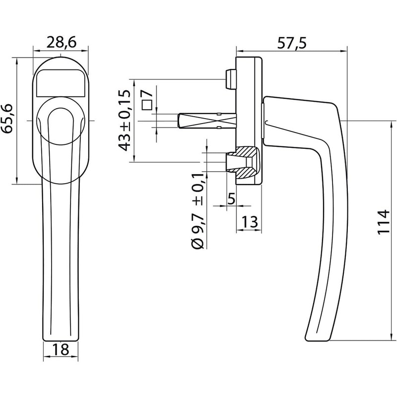 Roto Window Handle Line Natural Silver with Screws Square 7