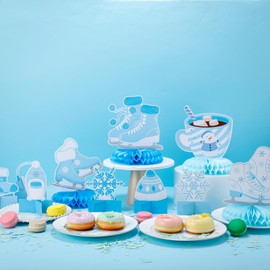 Poen 12 Pcs Ice Skating Party Favors Ice Skating Theme Honeycomb Centerpieces Table Decorations Table Toppers for Winter Skating Birthday Party Supplies 3D Decors
