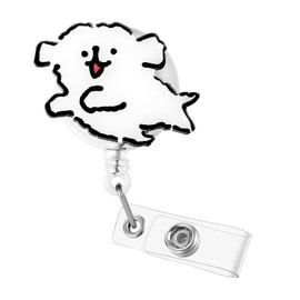 Cute Fluffy Puppy Retractable Badge Reel, Whimsical ID Badge Holder for Office & Work - Retractable ID Clip for Name Tags, Cards & Badges