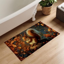 Kibue Cute Squirrel Indoor Door Mat, Welcome Entry Autumn Scene Doormat for Interior Porch, Front Door, Kitchen, 17"×29.5", with Non Slip Backing, Door Mats Gifts for Apartment, Home Decor