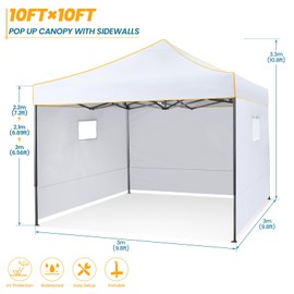 COBIZI 10x10 Pop Up Canopy Tent Commercial Heavy Duty Instant Canopy with 4 Sidewalls, UV 50+ Silver Coated Waterproof Vendor Gazebo, Portable Shelter with Carry Bag, Event Tent for Parties, White
