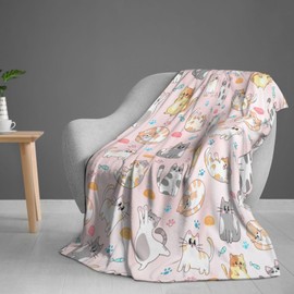 Pink Cat Blanket 50"x40" Cozy Fluffy Plush Blankets with Cats Soft Flannel Throws for Kids Men Women Gift Sofa Bed Couch