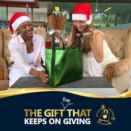 Nush Nush Green Gift Bags Large Size – Set of 12 Shiny Green Reusable Gift Bags With Handles - Perfect As Goodie Bags, Christmas Gift Bags in Bulk, Party Favor Bags, Goody Bags – 13Wx5Dx11H Size