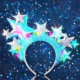 Handcess Light up Star Headband Glitter LED Hair Band Glowing Costume Crown Headbands Carnival Rave Hair Accessories for Women