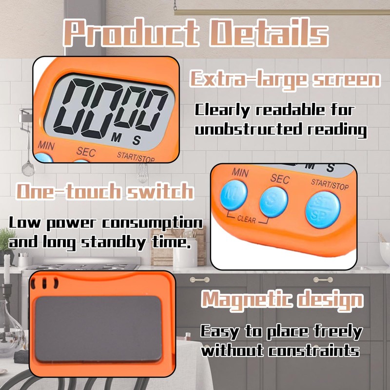 4 PCS Kitchen Timers, Digital Display Loud Alarm with Switch