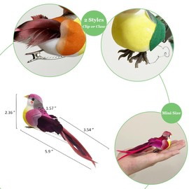 LWINGFLYER 12pcs Assorted Artificial Birds Clip on Ornaments 6-inch Simulated Foam Feathered Birds for Home Garden Wedding Party Decoration Wreaths Crafts Christmas Tree Decor