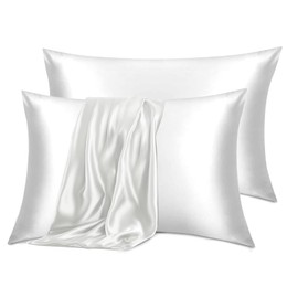 Silk Pillowcase 2 Pack White, Pure Mulberry Silk Pillow Case for Hair and Skin, Hypoallergenic and Smooth Fabric, Envelope Design (UK Standard Size 20x30 inch / 51x76 cm, 2PCS)