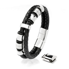 SERASAR 17cm Silver Bracelet Men Gift-Box Genuine-Leather Cowhide Braided Adjust-Able Magnetic-Clasp Multi-Layer Wrap Jewellery-Box Rope Man Mans Male Mens Bracelets Band Jewelry Magnet Accessories