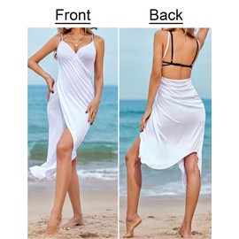 AI'MAGE Womens Butterfly Swimsuit Cover Up Beachwear Spaghetti Strap Wrap Dress Lightweight Sarong Coverups White Large