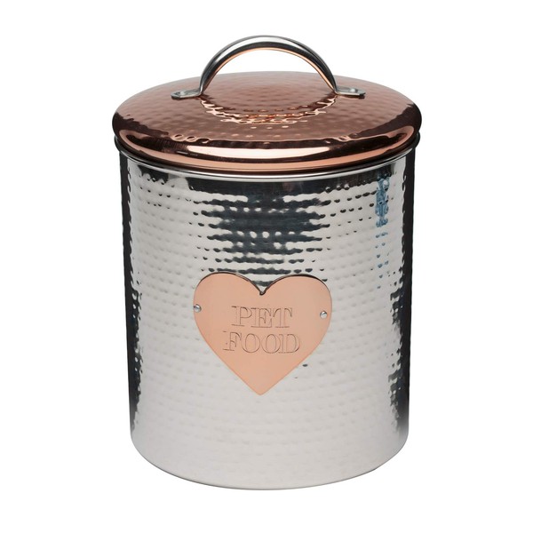 Amici Pet Rosie XL Canister, Decorative Hand Made Hammered Finish Metal Treats Storage Container, 104 Ounce Capacity