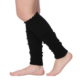 Isadora Paccini 80s Women's Ribbed Leg Warmers Alluring Midnight Black Elegance for Party Sports Accessories, LW48-BLACK-T1