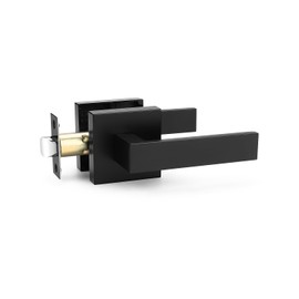 Tinewa 1 Pack No Lock Passage Door Lever, Reversible Door Handle Without Locking for Right/Left Handed Door, Matte Black Heavy Duty Square Lever Set for Interior/Exterior Use