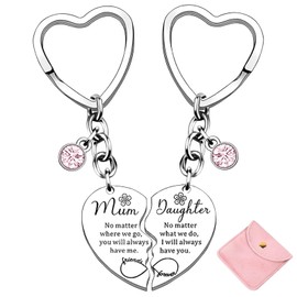 GWAWG Mother Daughter Heart Matching Keyring Keychain Set Gift for Mum Christmas Birthday Presents for Mum Daugther Ornaments,with a Jewellery Bag