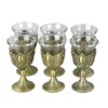 6Pcs Chinese Chalice Retro Style Zinc Alloy Glass Embossed Flower