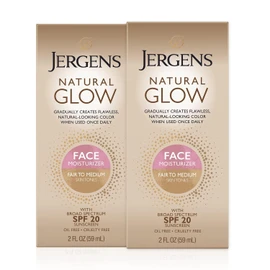 Jergens Natural Glow Self Tanner Face Moisturizer, Fair to Medium Skin Tone, SPF 20 Sunless Tanning, Daily Facial Sunscreen, Oil Free, Broad Spectrum