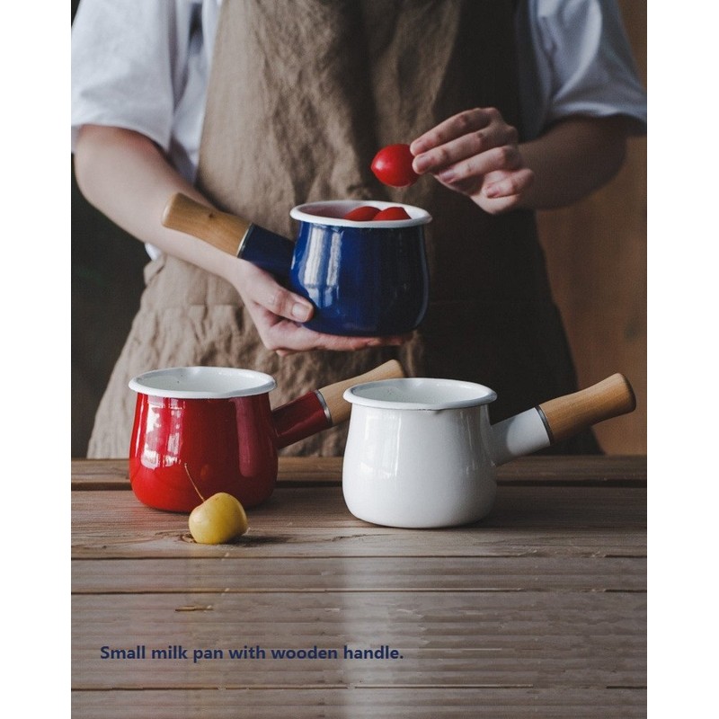 Enamel Milk Pan, Mini Butter Warmer 10cm Enamelware Saucepan Pan