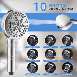 All Metal Shower Head, 8" High Pressure Rainfall/Handheld Shower Combo with 11" Extension Arm, 10-Spray Handheld Showerhead, 71" Long Hose, 3-Way Diverter Valve, Chrome