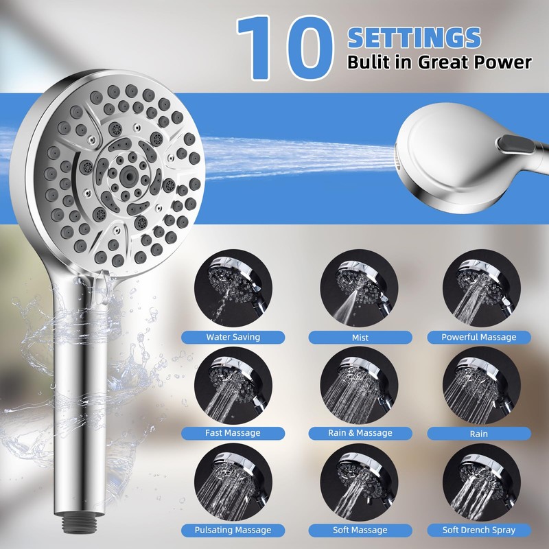 All Metal Shower Head, 8" High Pressure Rainfall/Handheld Shower Combo
