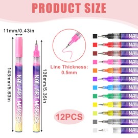 12 Colors Nail Art Pens Set – Quick Dry DIY Painting & Dotting Tools – Precision Nail Design Kit with Fine Liners for 3D Art – Home Manicure for Gel and Acrylic Nails