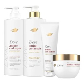 Kit Dove Cabello Rizado Amino Jojoba 4 Pzs