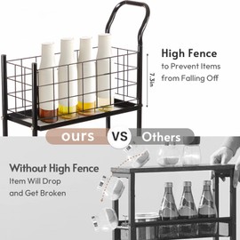 danpinera 3 Tier Rolling Cart, Slim Cart with Wheels for Small Spaces, 7.7’’ Slim Storage Cart with Extra Hooks and Hanging Cups, Narrow Rolling Storage Cart, Black