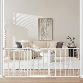 THEYFIRST Extra Wide Dog Gate for Doorways 72-81.5 in, Walk Through Long Baby Gates for Large Openings, No Drill Child Safety Gate for Pets Kids Toddler, Doggy Barrier Indoor Metal, 30" Tall White