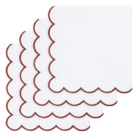PurpleEssences Rust Scalloped Embroidery Cloth Napkins Christmas Holiday Winter Table Decor 100% Cotton Set of 4-18 x 18 inch - White - Edges - Rust