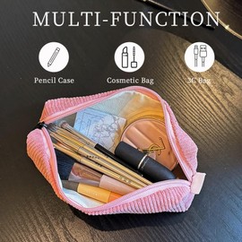 SHUANGBAODALAO Pencil Case Corduroy Fabric School Pencil Case Adult School Supplies Girls Pencil Case Teenager Compartments School Pencil Case Large Pencil Case, pink, Retro