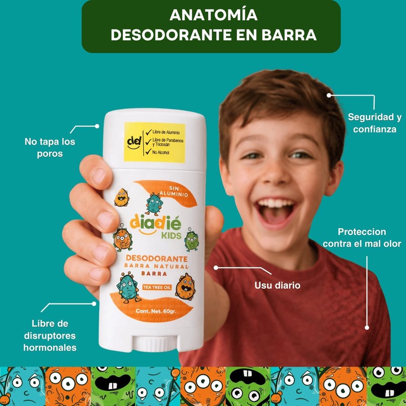 DIADIE KIDS Desodorante natural Niños Barra, Original, Coco, Neutro 3