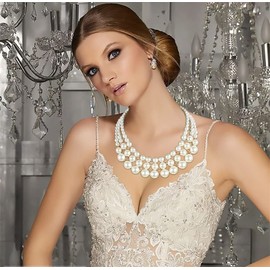 Coridy Multi-Strand Pearl Necklace Jewelry Set Bride Wedding Pearl Necklace Pearl Dangle Earrings Jewelry Set for Women