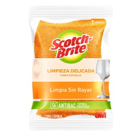 Scotch-Brite Fibra Esponja Cero Rayas para una Limpieza sin Rayar, Color Naranja, Tamaño Chico, 1 pieza, Alto poder de limpieza y durabilidad