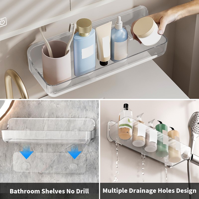 Diesisa Plastic Wall Mount Organizer, Adhesive Clear Acrylic Shelf, No