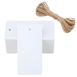 Pack of 100 Gift Tags, Kraft Paper Tag Labels, Kraft Paper Tags for Labelling, Gift Tags with 20 Metres Jute Rope, for Valentine's Day, Christmas (White)