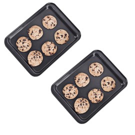 HYTK Small Baking Sheet Nonstick 9.45 X 7.09 Inch (Inner 7.5x6), 8 Inch Mini Cookie Tray Toaster Conventional Oven Pan No Warp No Rust Magnetic Bakeware for 1 to 2 person 2 Pack