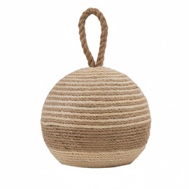 PEMAR Natural Wicker Door Stopper with Handle, Rustic Farmhouse Decorative Door Stop, Heavy Indoor Doorstop, Nautical Blocker Jammer 6.3''D Sphere Ball Shape (Jute)
