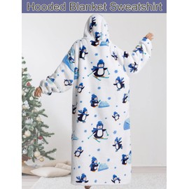 chuangminghangqi Hooded Sweatshirt Oversized Long TV Blanket Unisex Warm Hooded Blanket Soft Flannel with Large Pocket, manchot, One size fits all