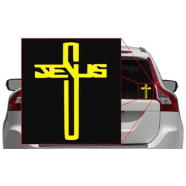 Jesus Cross Christian [Pick Any Color] Vinyl Transfer Sticker Decal for Laptop/Car/Truck/Window/Bumper (10in x 7.4in, Yellow)