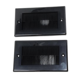 2pcs. Dual Gang Brush Wall Outlet Cable Entry Plate, Tidy Mount Faceplate, Black (Screws Included) Set of 2