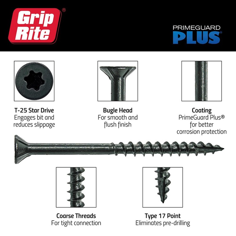 Grip-Rite L212STBL1 PrimeGuard Plus #9 x 2-1/2" Premium Deck Screw,