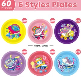 60Pcs Roller Skating Birthday Party Decorations Roller State 7 Inch Paper Dessert Plates Tableware Skate Dinner Paper Plates Retro Dinnerware for 80s 90s Let's Roll Baby Shower Party Supplies Favors