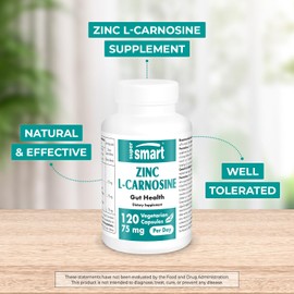 SuperSmart Zinc L-Carnosine 75mg per Day (Well-Tolerated) - Zinc Carnosine Supplement | Non-GMO & Gluten Free - 120 Vegetarian Capsules