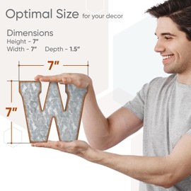 CraftyCrocodile 7" Galvanized Metal Letters for Wall Decor - 3D Letter W for Hanging & Free Standing - Decorative Rustic Alphabet Letters for the Living Room, Bedroom, Kitchen